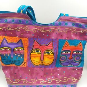 Laurel Burch‎ Feline Friends Cat Faces Tote Bag Colorful Bag Purse 18W X 14H